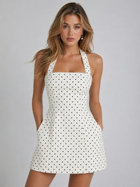 White polka dot A-line mini dress with side pockets