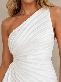 White Satin Ruched One Shoulder Homecoming Mini Dress