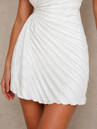 White Satin Ruched One Shoulder Homecoming Mini Dress