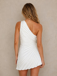 White Satin Ruched One Shoulder Homecoming Mini Dress