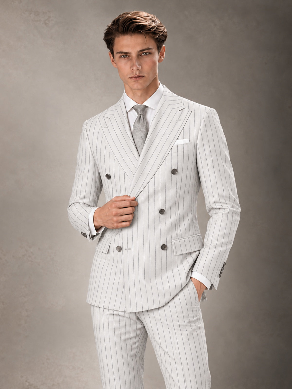 Double Breasted Pinstripe Men's Suit 2 Piece (Jacket & Pants) for Wedding & Formal Prom