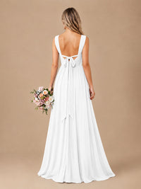 Pleated Chiffon V Neck Wedding Bridesmaid Dresses Floor Length with Slit