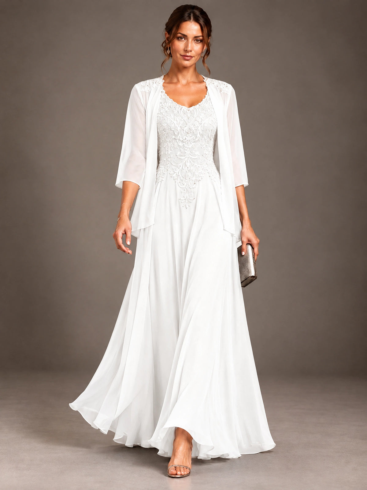 A-line 2 Pieces Chiffon Appliques Mother of The Bride Dresses with Jackets
