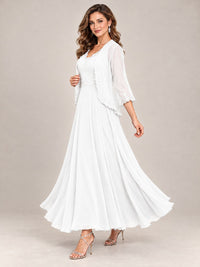 Dusty Blue Floral Lace Chiffon Mother of the Bride Dress with Jacket