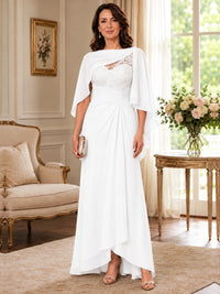 Elegant Chiffon Mother of the Bride Dress with Lace Applique and Cape Sleeves