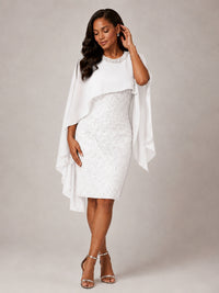 Floral Sheath Mother of the Bride Dress with Cape Overlay