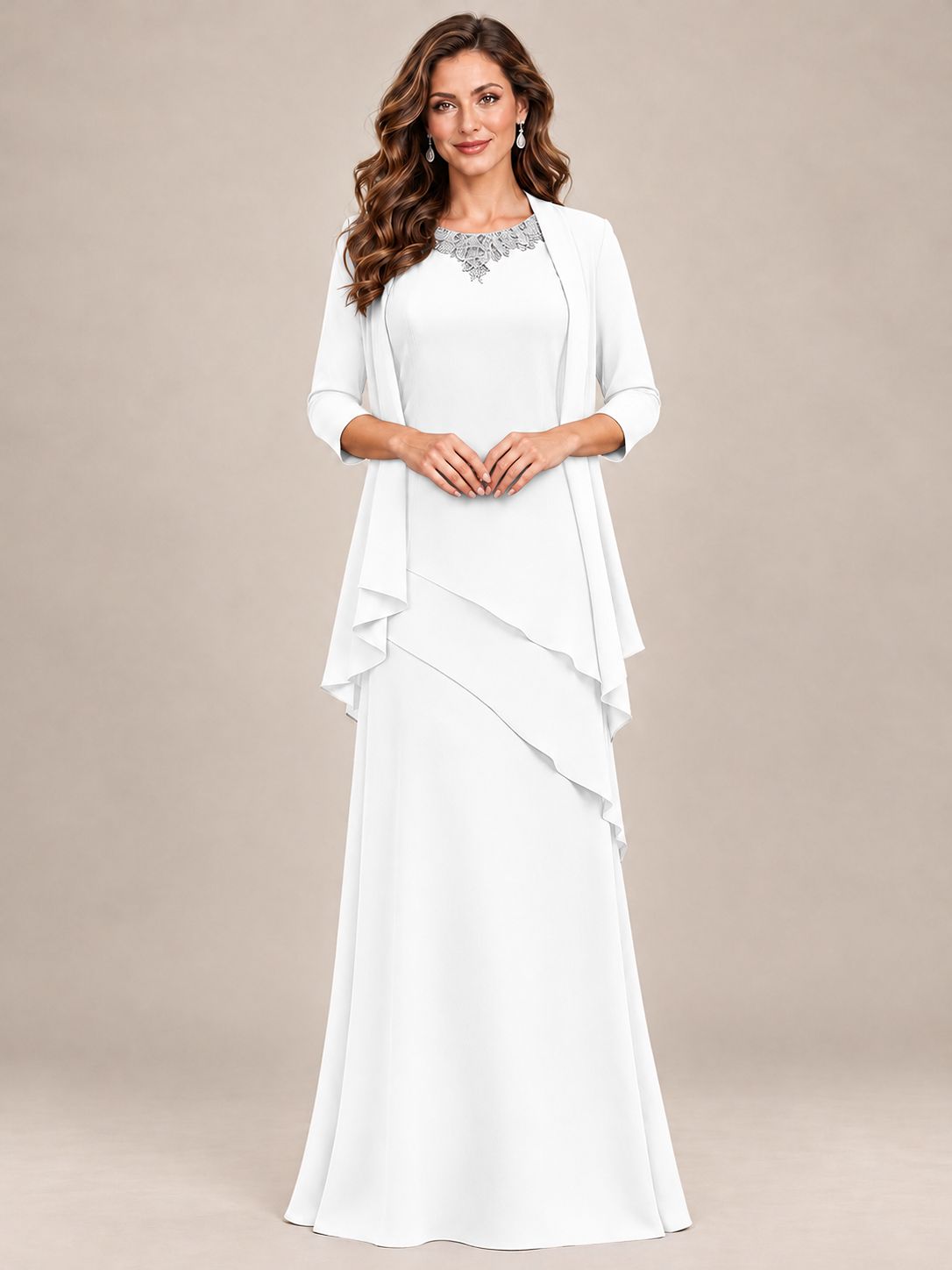 Dusty Blue Two-Piece Chiffon Mother of the Bride Dress with Jacket