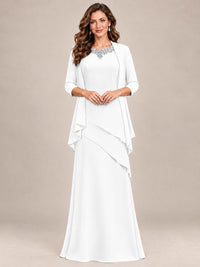 Dusty Blue Two-Piece Chiffon Mother of the Bride Dress with Jacket