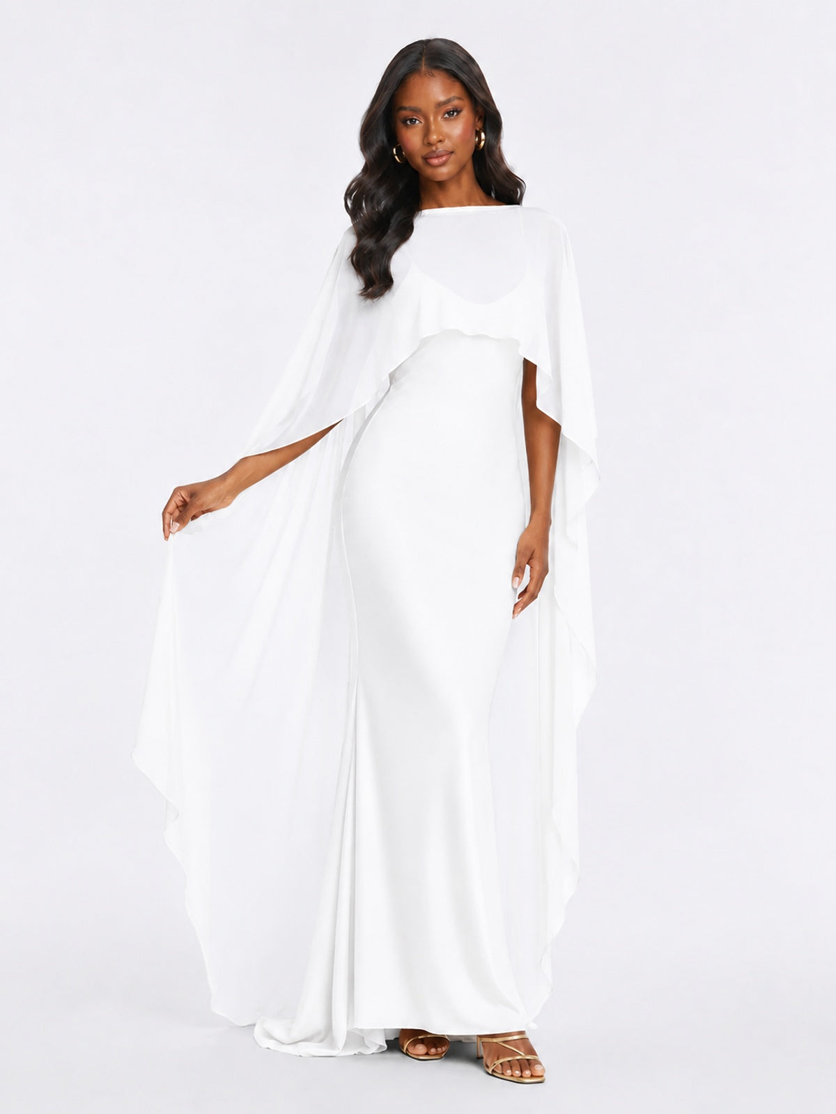 Satin Cape Prom Dresses Meramid Maxi Dress