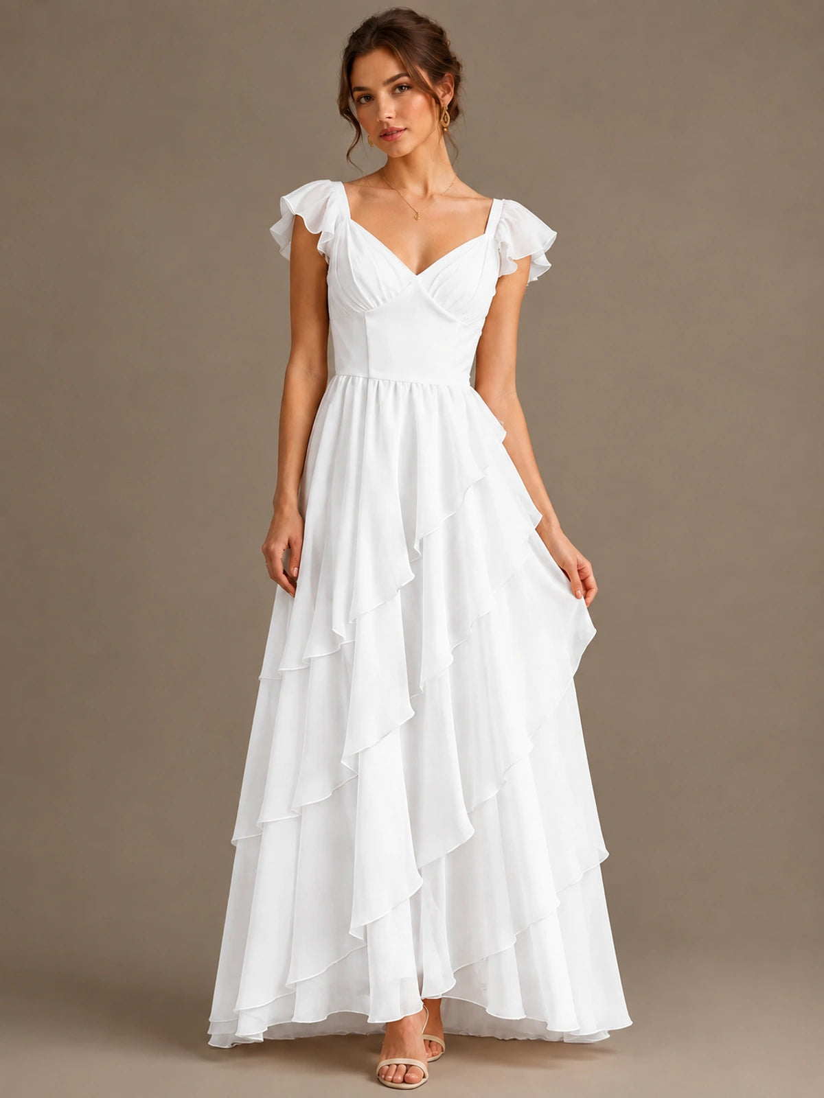 Ruffle Tiered V Neck Maxi Dress