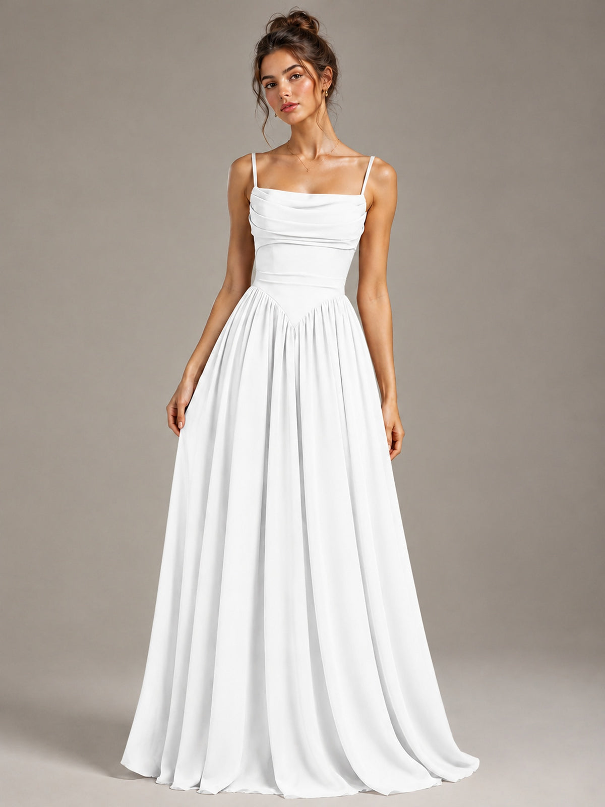 Spaghetti Strap Ruched Chiffon Maxi Dress with Backless