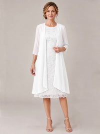 White-2 Piece Lace Appliques Chiffon Mother of The Bride Dress with Sequin