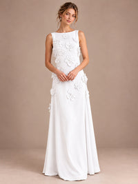3D Floral Applique Sleeveless Formal Maxi Dress