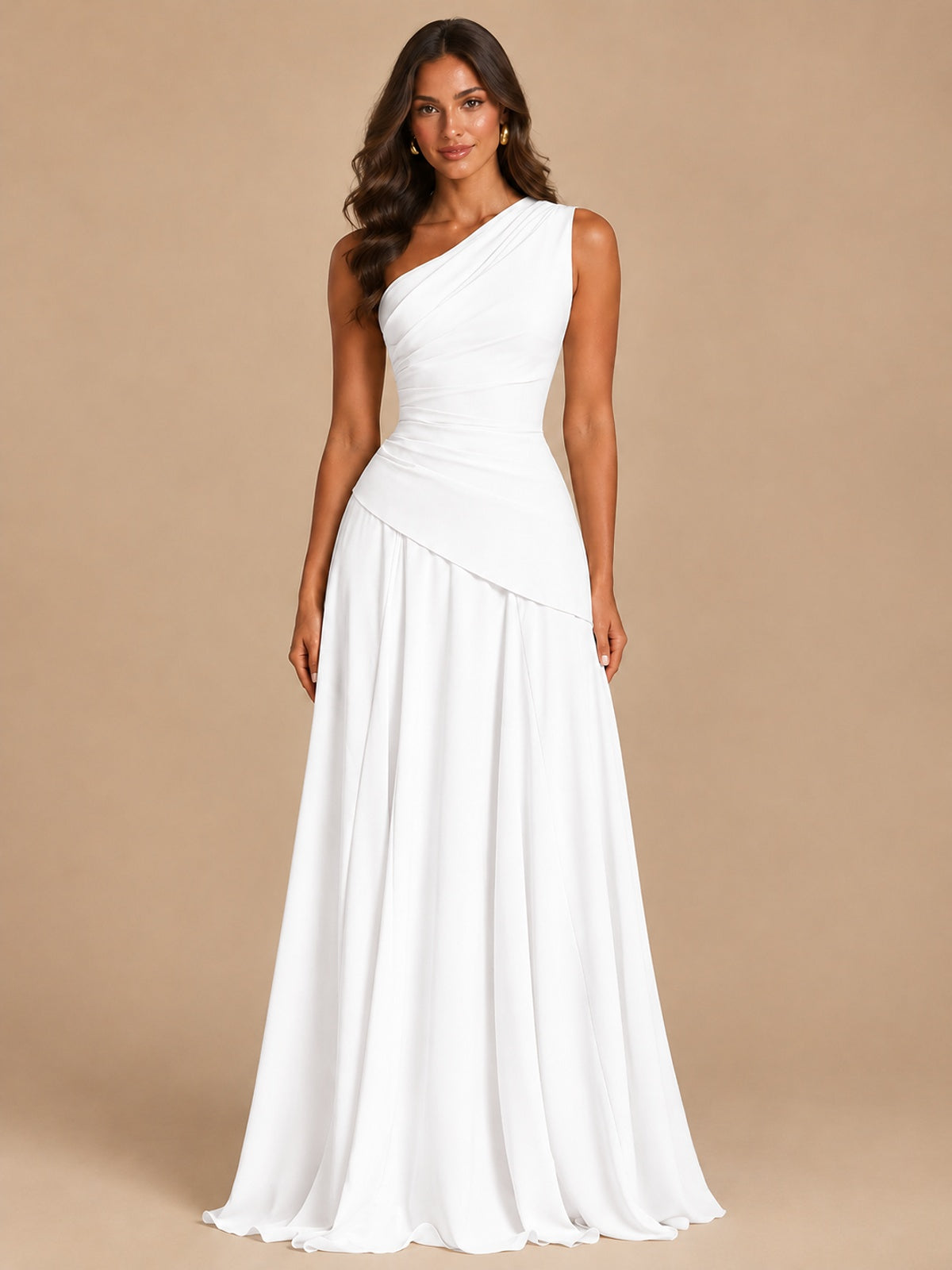 One Shoulder Prom Dress A-line Ruched Women Wedding Formal Gowns