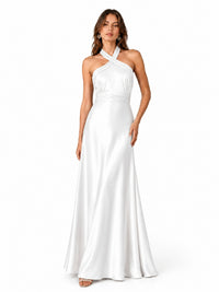 Sage Green Satin A-Line Bridesmaid Dress with Halter Neck