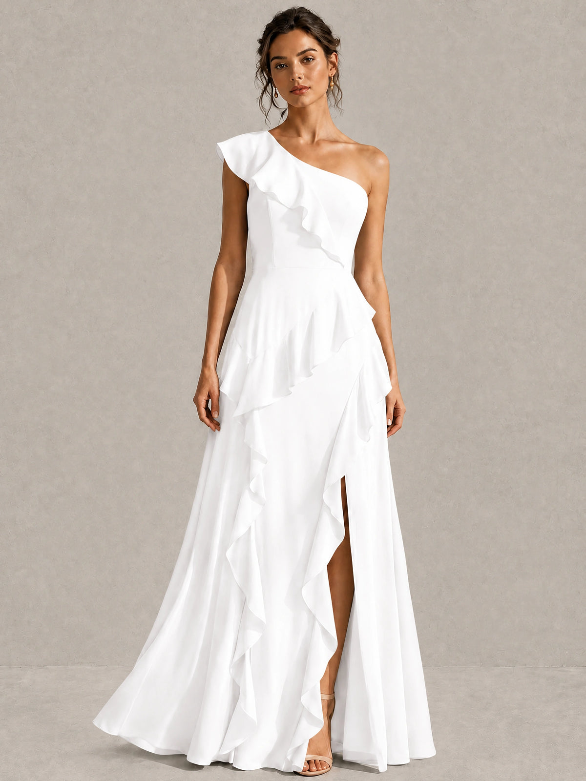 Sage Green One Shoulder Ruffle Bridesmaid Dress