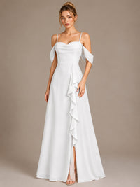 Spaghetti Strap Chiffon Bridesmaid Dress with Ruffles Slit