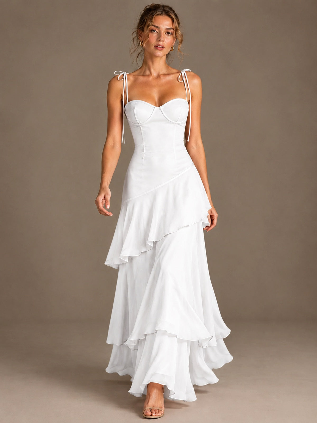 Spaghetti Strap Tiered Ruffles Chiffon Prom Dress