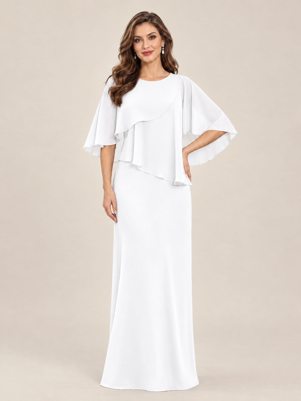 White-Chiffon 2 Piece A Line Mother of The Bride Dresses with Cape