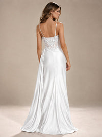 Mermaid Satin Prom Dress with Floral Appliqué Corset and High Slit