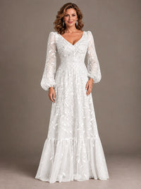 Floral Sequin Embroidered A-Line Mother of the Bride Dress with Long Sleeves