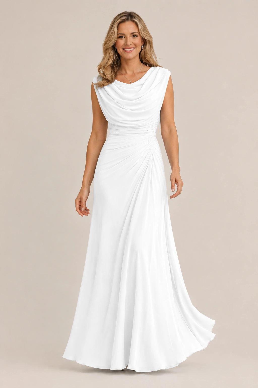 Cowl Neck Ruched Chiffon Mother of the Bride Dress
