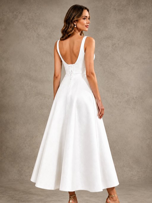 Tea-Length Satin Mother of the Bride Dress with 3D Flower Detail