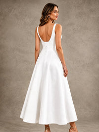 Tea-Length Satin Mother of the Bride Dress with 3D Flower Detail