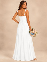 Spaghetti Straps Pleated Chiffon Bridesmaid Dress with Ruffle Slit