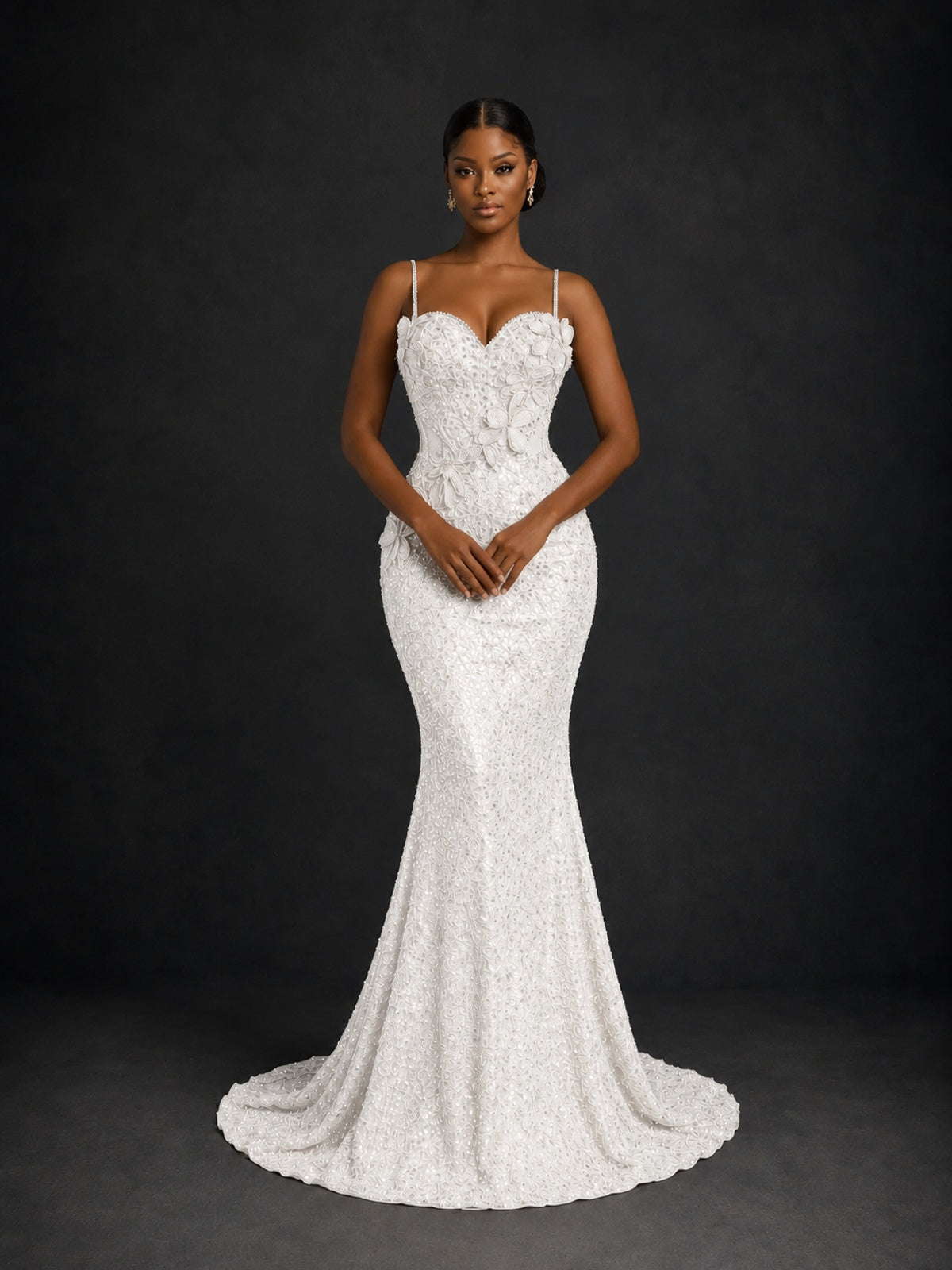 Sequin Mermaid Prom Dress with Floral Applique