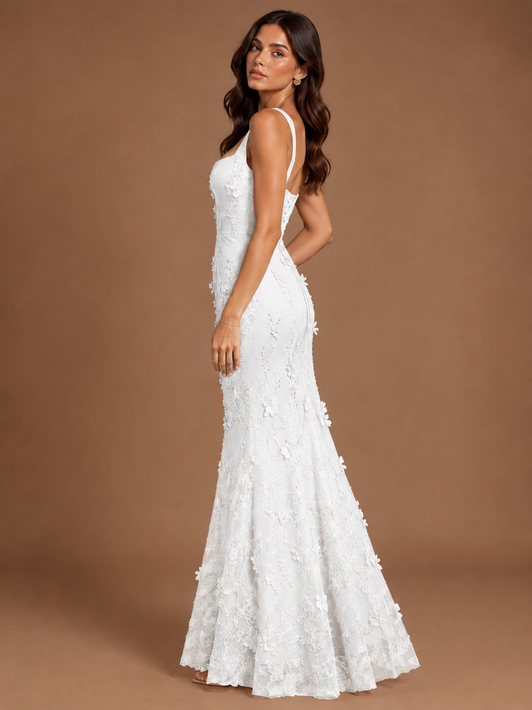 Floral Applique Mermaid Formal Dress with Lace-Up Back