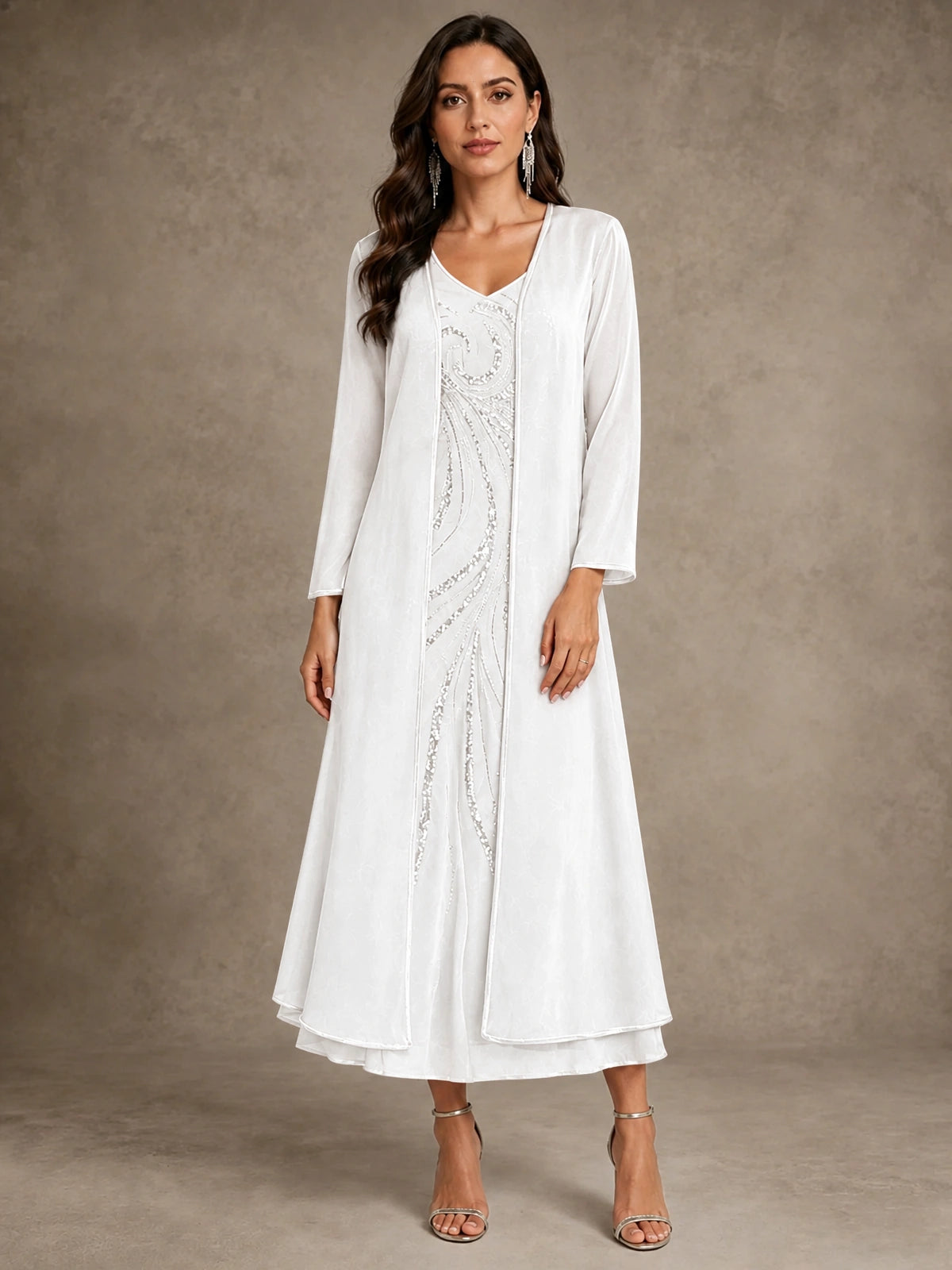 Sequin Chiffon Mother of the Bride Dress with Jacket
