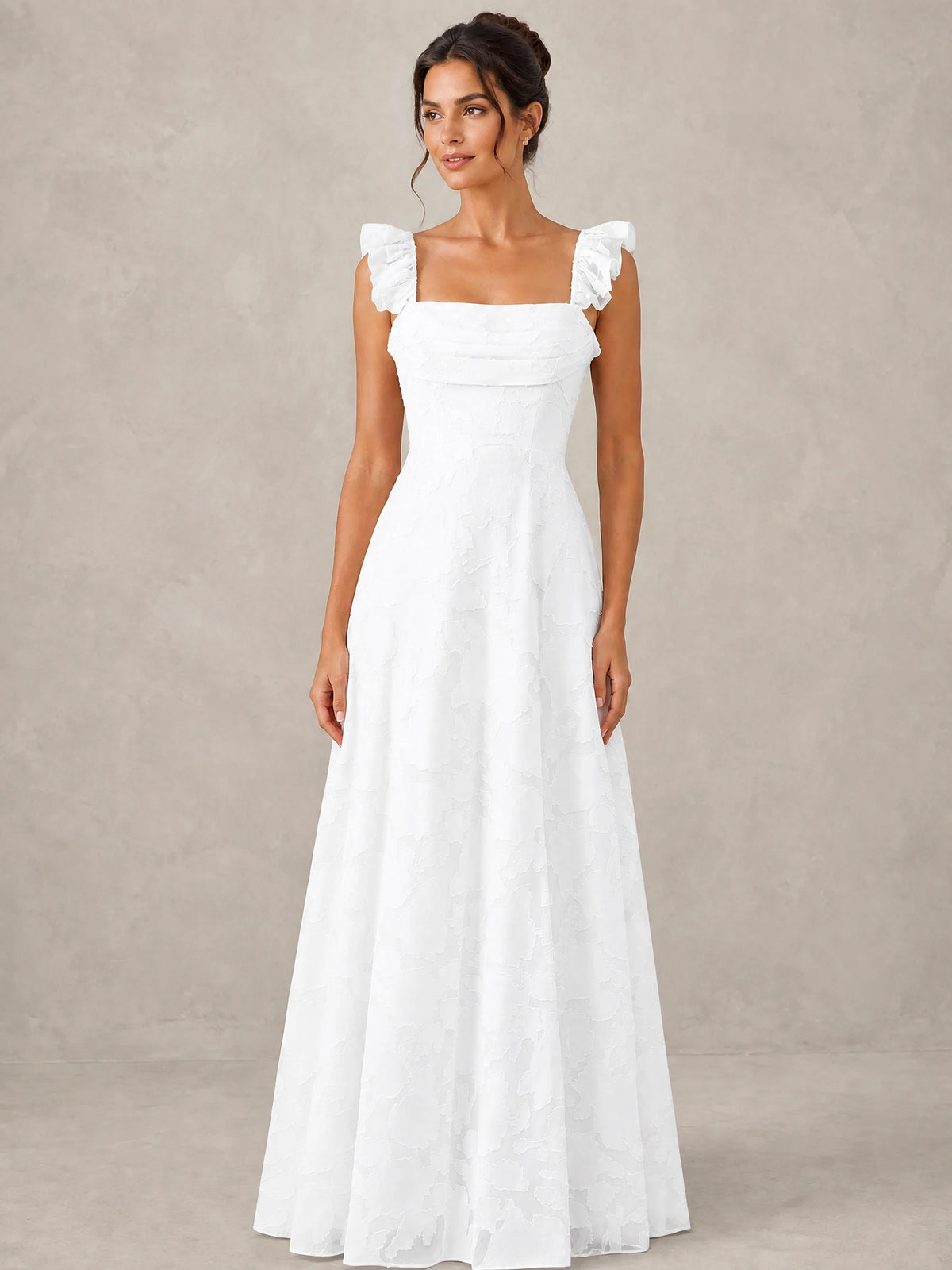 Jacquard Square Neck A-Line Maxi Dress