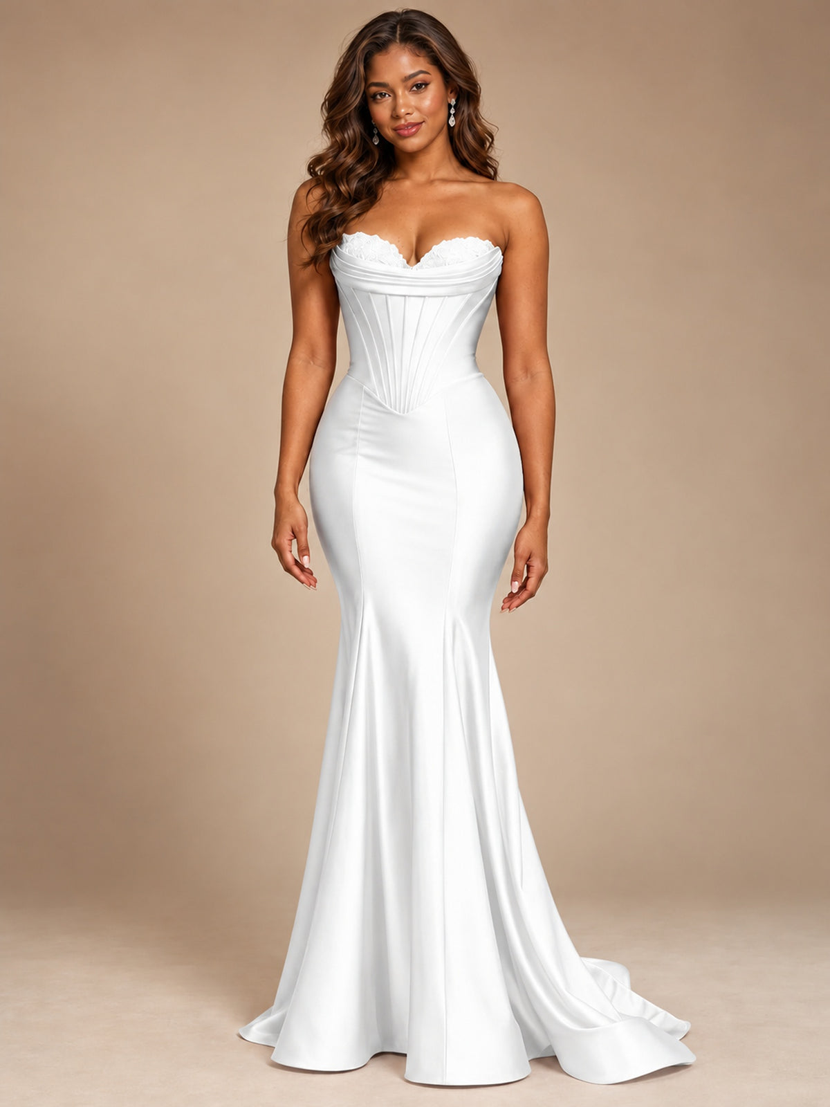 Red Strapless Satin Mermaid Prom Dress with Corset Bodice
