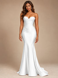 Red Strapless Satin Mermaid Prom Dress with Corset Bodice