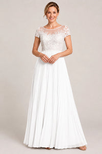 Embroidered Lace Pleated Mother of the Bride Dress