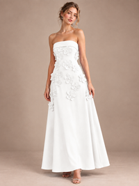 White Strapless 3D Floral Appliques Maxi Dress