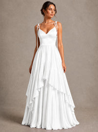 Lavender Satin V-Neck Ruffle Maxi Dress