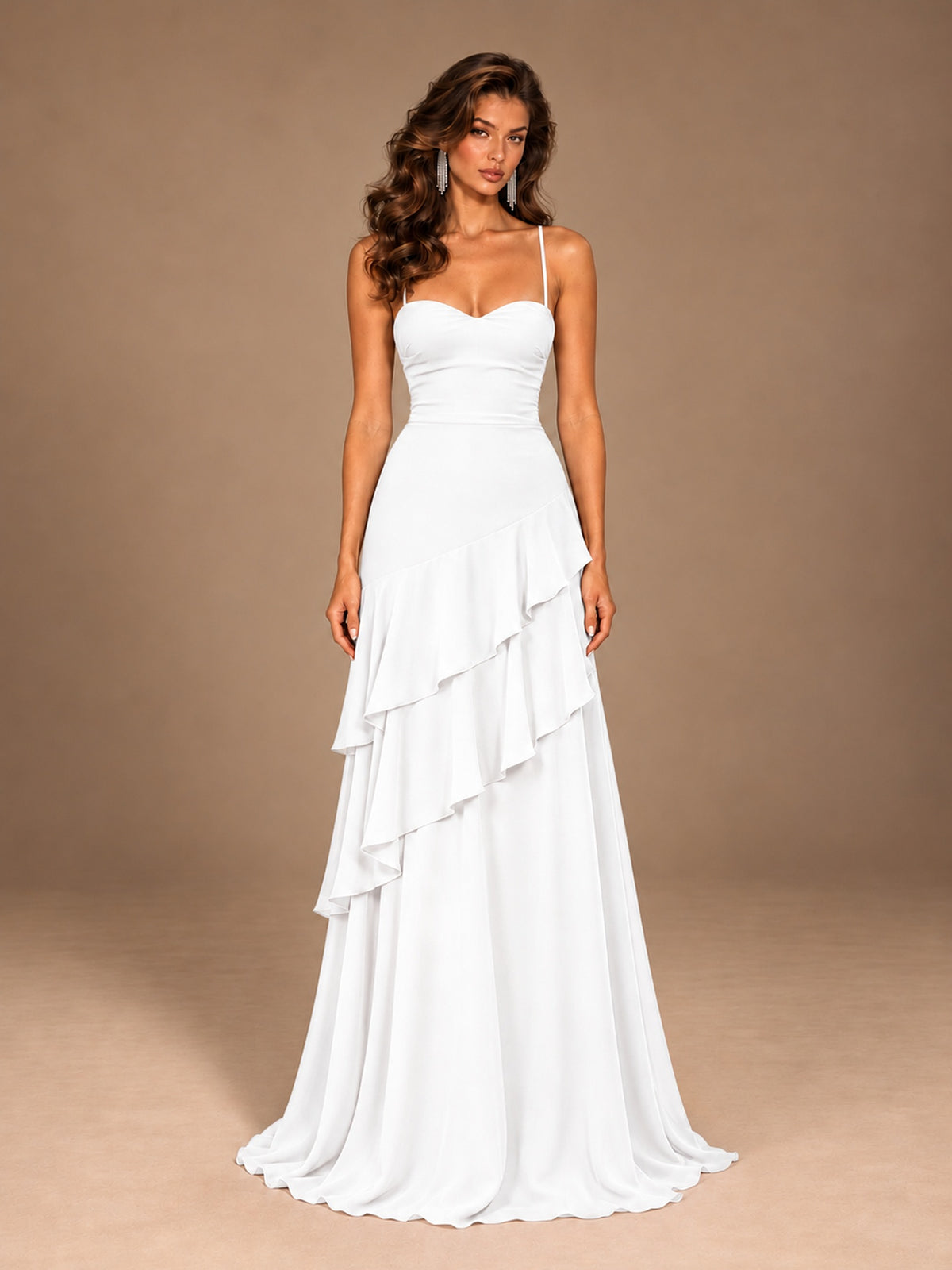 Sweetheart A-Line Ruffle Prom Dress with Spaghetti Straps