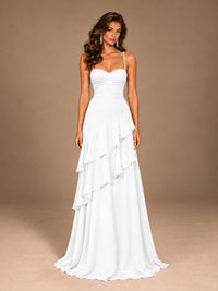 Sweetheart A-Line Ruffle Prom Dress with Spaghetti Straps