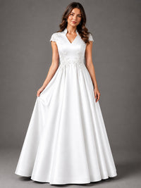 Lace Appliqué A-Line Satin Maxi Dress
