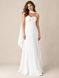 Sweetheart Neckline Pleated Prom Dress Strapless A-line Formal Dress with Flowy Scarf