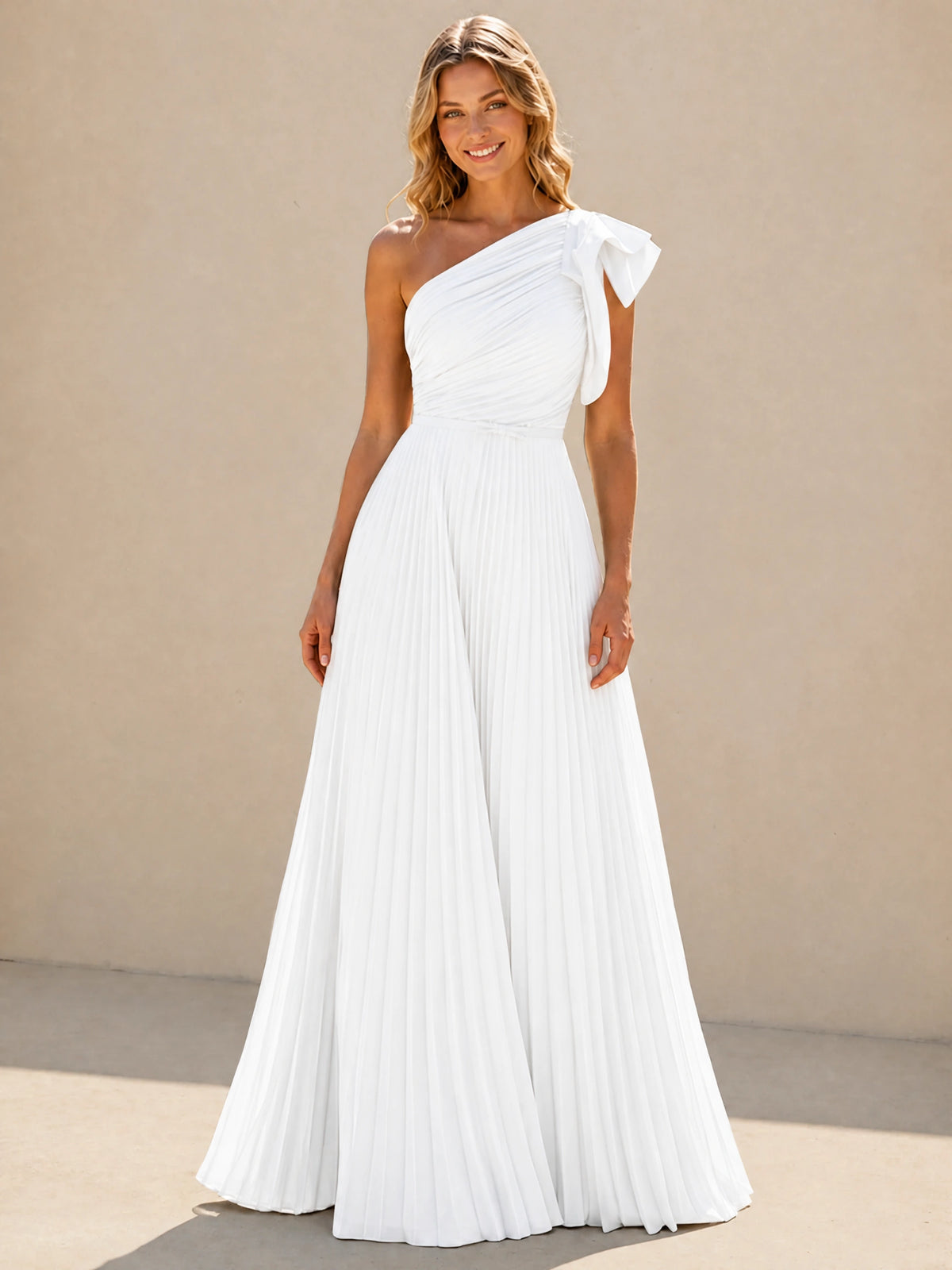 One Shoulder Pleated Chiffon A-Line Floor-Length Bridesmaid Dress
