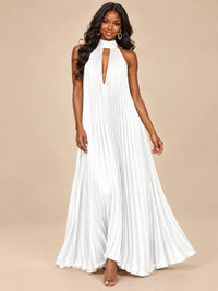 Rust Orange Pleated Halter Neck Maxi Dress