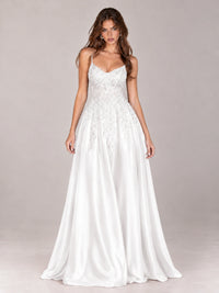 Lace Applique Satin A-Line Prom Dress with Sheer Bodice