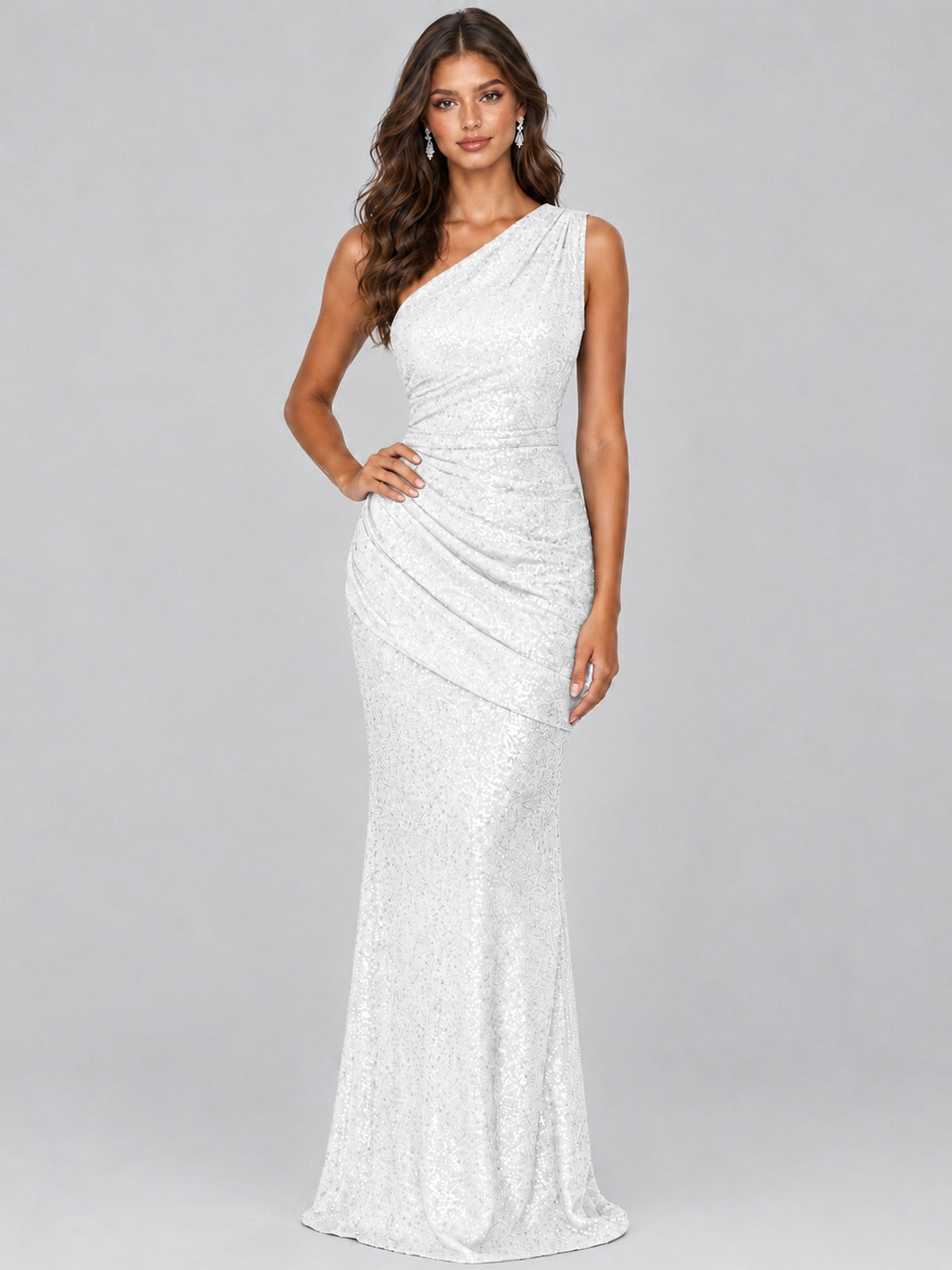 Sequin Mermaid One Shoulder Prom Dress Long formal Gown