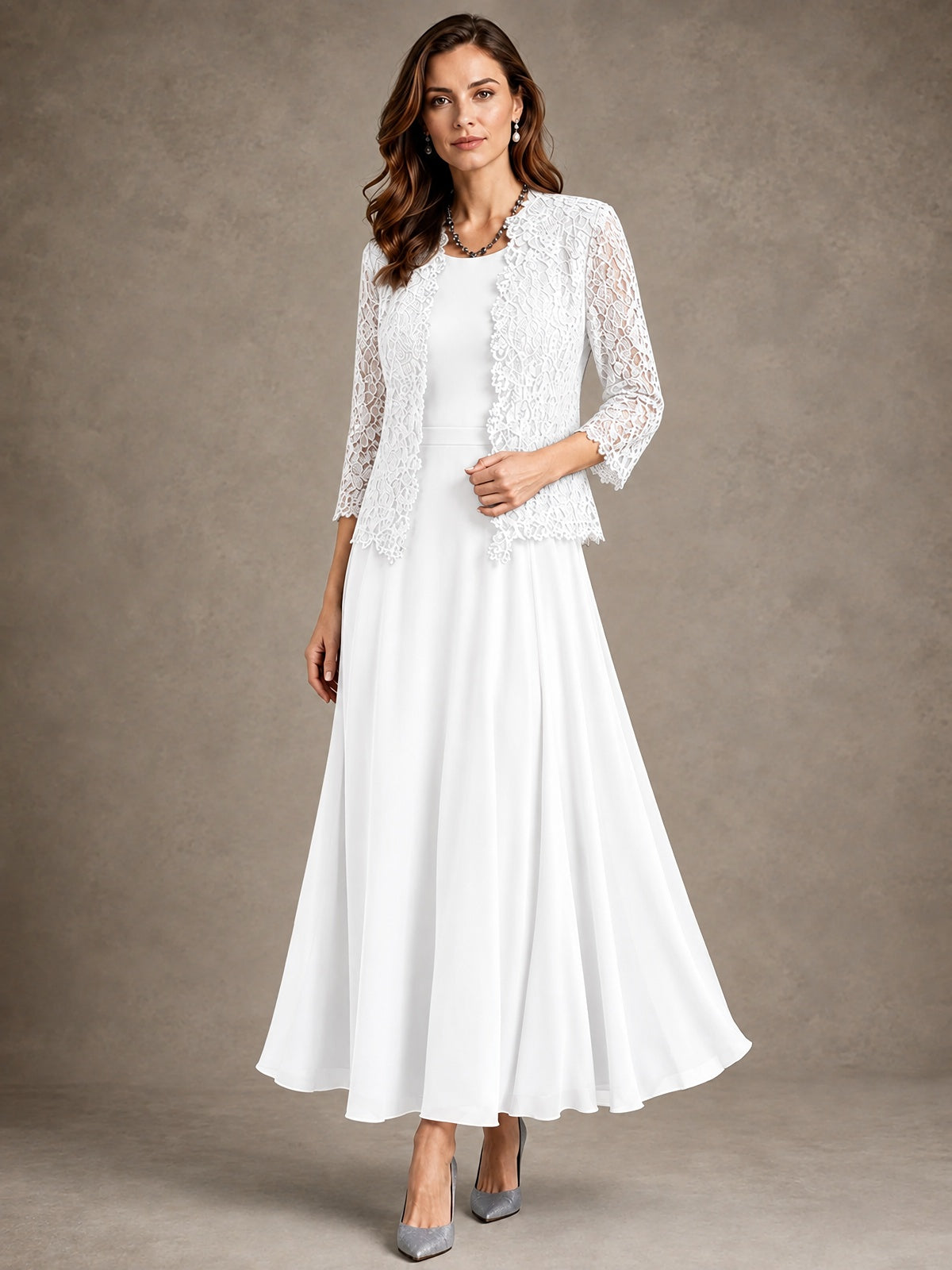 2-Piece Chiffon Mother of the Bride Dress with Lace Jacket