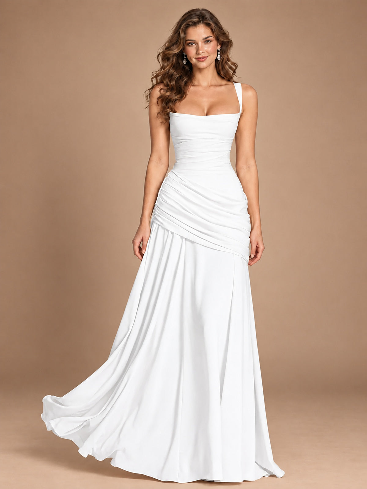 Butter Yellow Square Neck Ruched A-Line Prom Dress