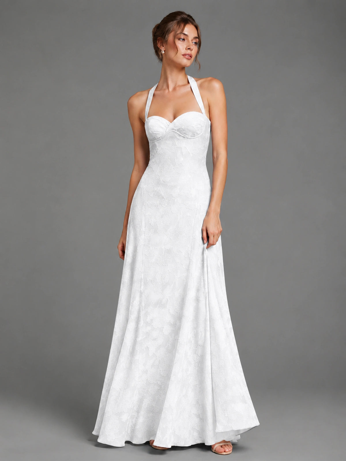 A-Line Halter Floral Chiffon Maxi Dress