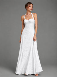 A-Line Halter Floral Chiffon Maxi Dress